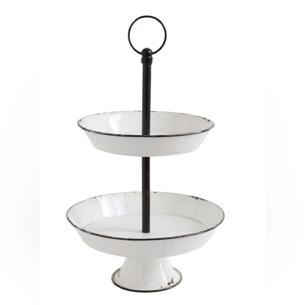 White and Black Metal Two Tiered Tray